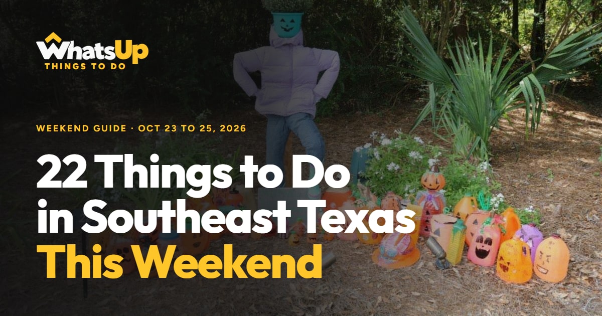 22 Things to Do in Southeast Texas This Weekend, October 23 to 25, 2026, over a scarecrow and painted jack-o'-lantern jugs at the Shangri La Scarecrow Festival in Orange